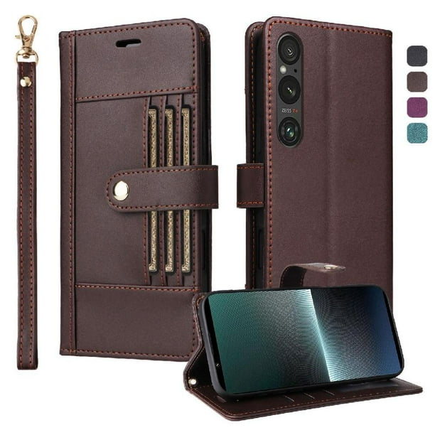 FOXDOCK Funda tipo Cartera para Sony Xperia 1 V – Cubierta de Cuero PU con Múltiples Ranuras, Bolsillo para Efectivo y Correa de Muñeca