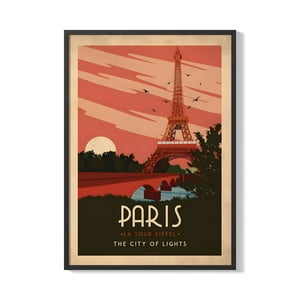 Creango - Cuadro Poster Enmarcado Paris Torre Eiffel Decorativo