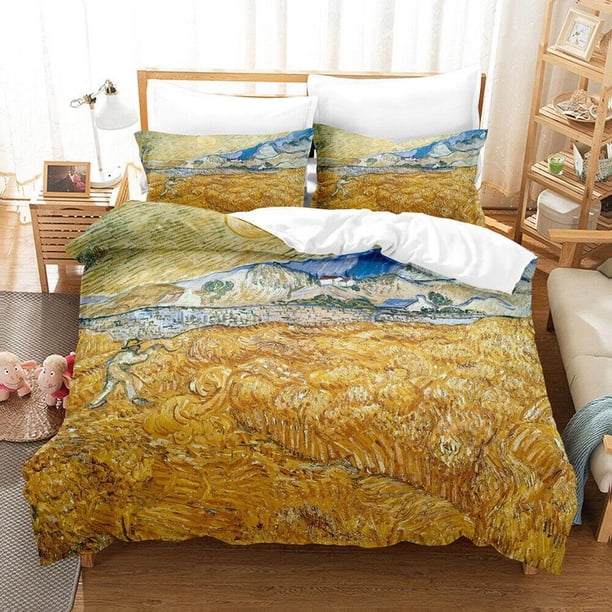 Van Gogh Oil Painting Print Quilt Duvet Cover Set Children Bedclothes3-Piece Bedding Set
