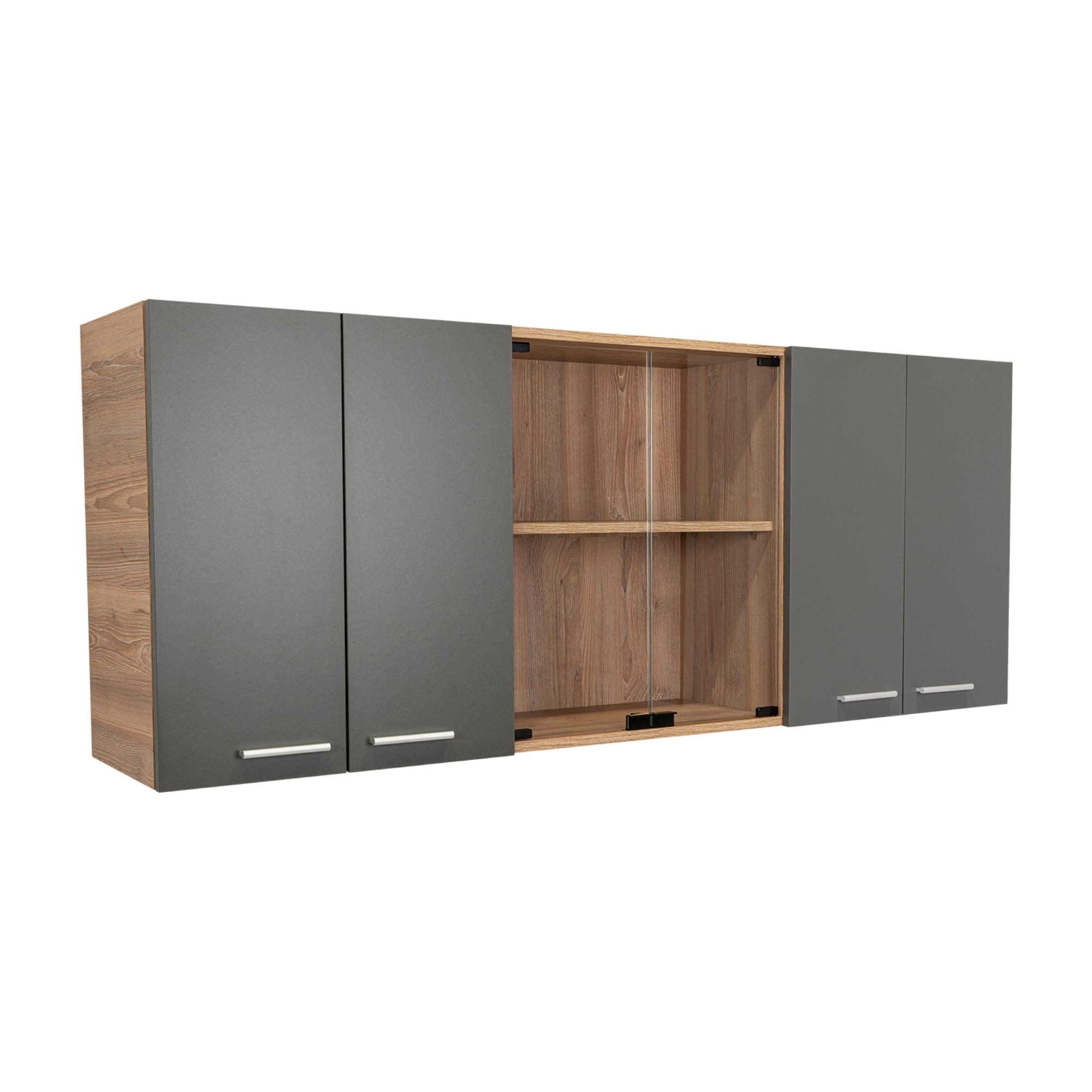 Fm Furniture - Mueble Superior De Cocina 6 Puertas 150x60x31,5 Cm Café Y Gris