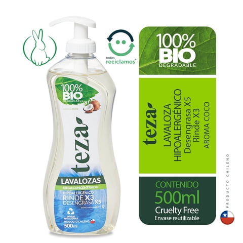 Lavalozas Teza Biodegradable Concentrado Con Valvula Coco 500Ml