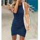 thumbnail image 2 of Vestido corto informal de mujer, con cuello redondo, fruncido y sin mangas, 2021, 2 of 5