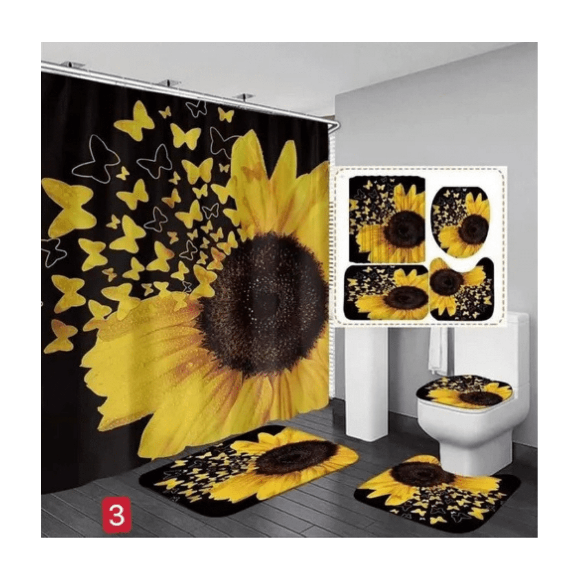 Genérico - Cortina De Ducha Con Set De Alfombra Tapete