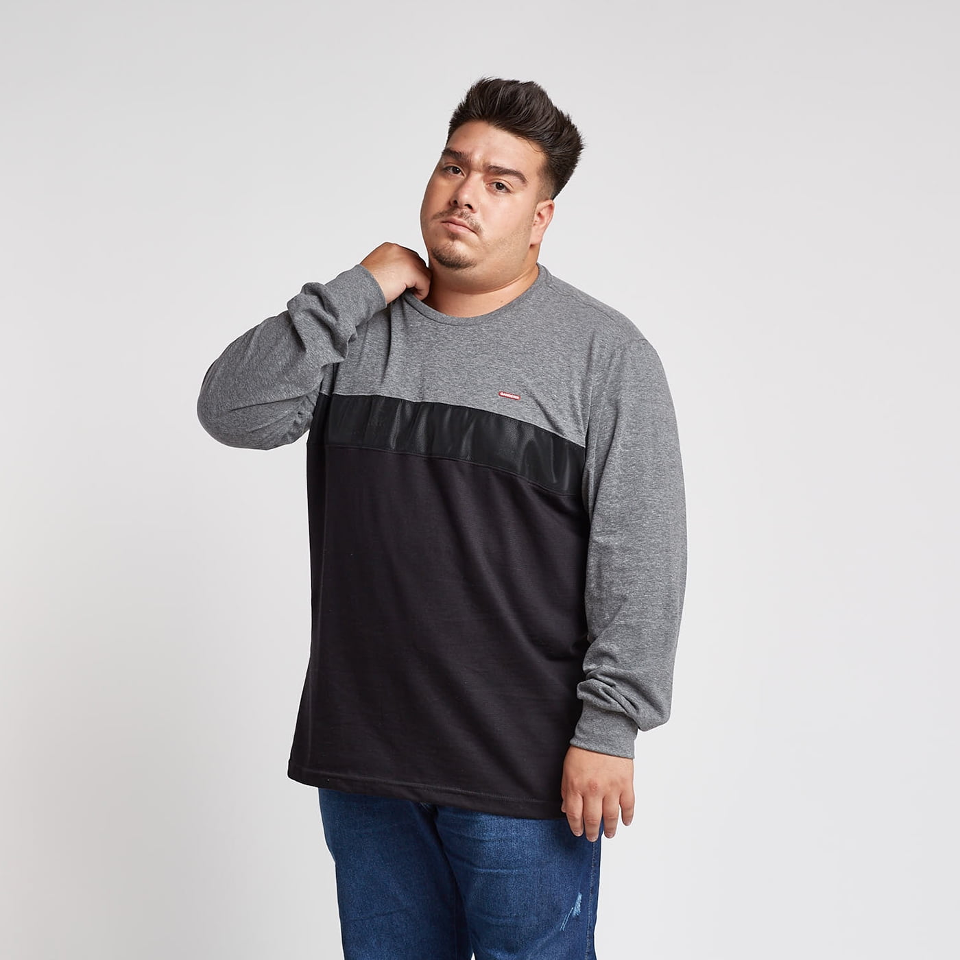 Gangster - Plus Polera Manga Larga Aex Gris Hombre 4xl