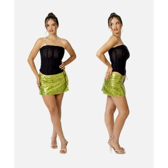 Falda Mini Corta Verde Lentejuelas Talla S