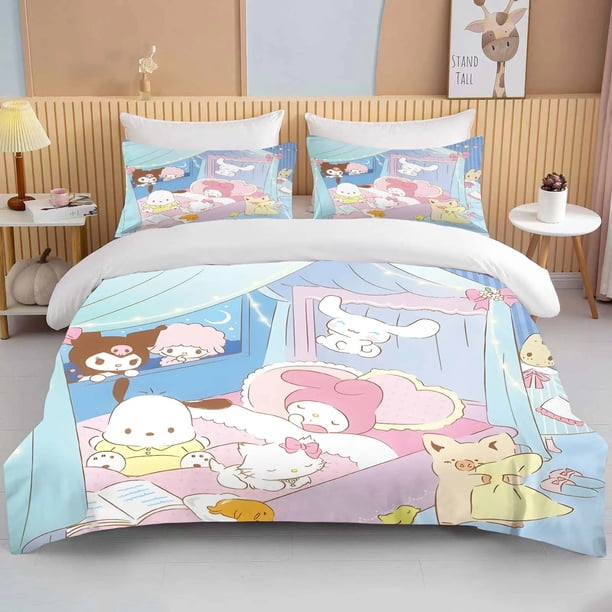 Sanrio Down Quilt CoverCartoon Bedding Set Children's Princess Room Quilt CoverMelody Kuromi Pillowcase Decoration Gifts Bed Sheets