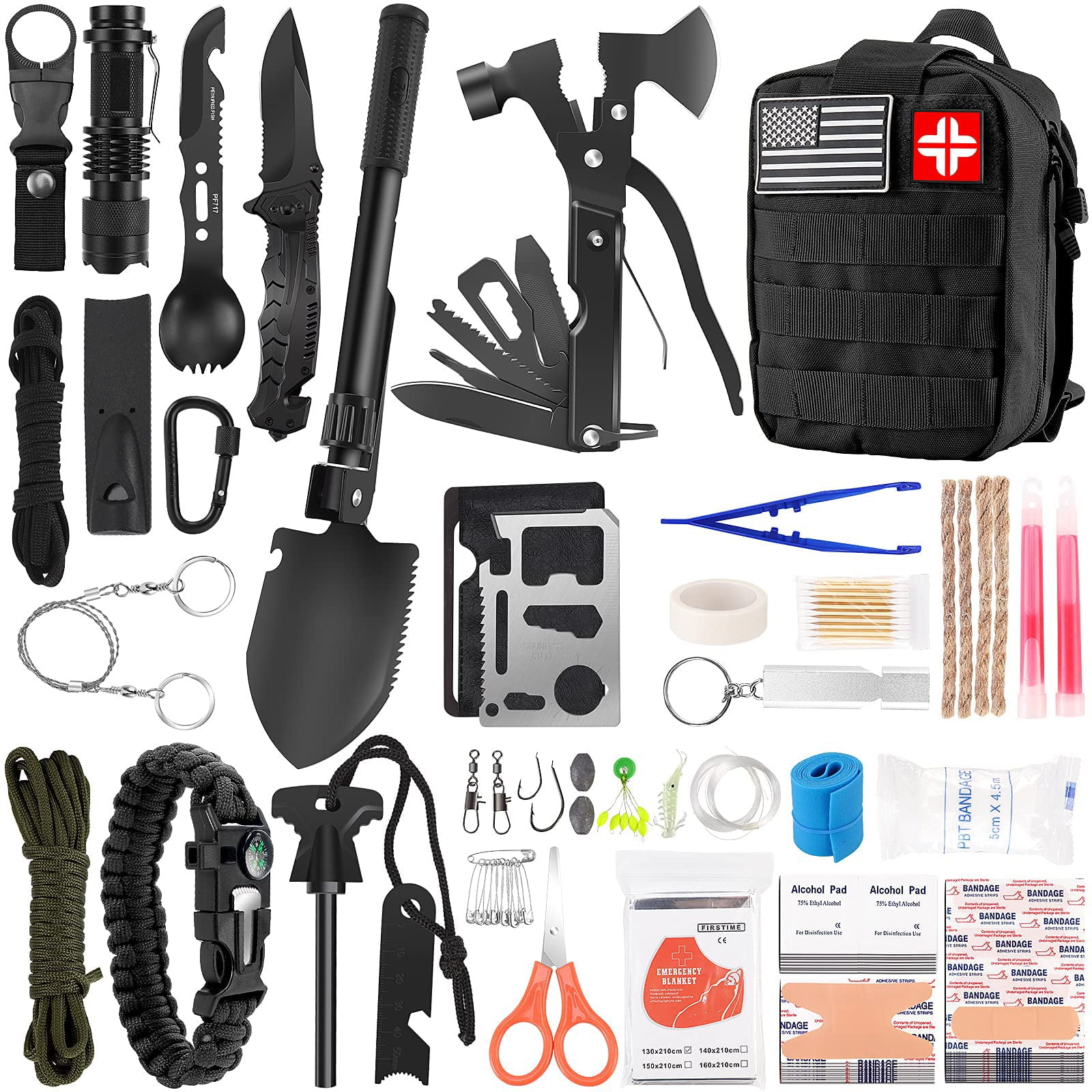 Kit De Supervivencia Luxmom, 142 Unidades, Con Botiquín De Primeros Auxilios Para Acampar, Color Negro