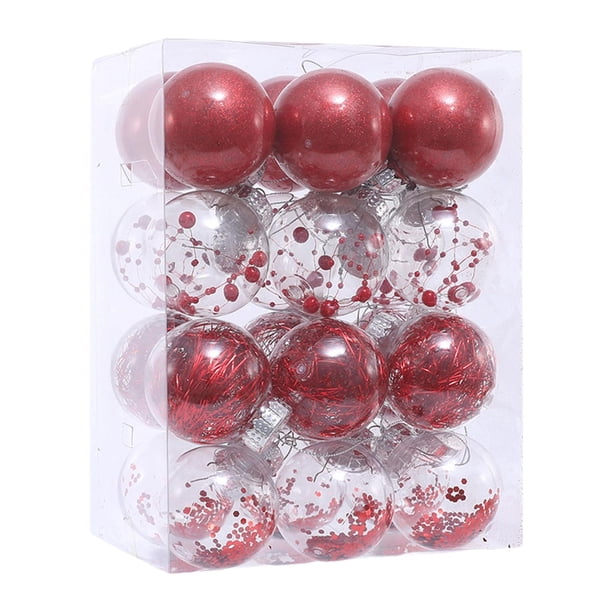 24 Piezas De Adornos Navideños De Bolas Irrompibles Para Fiestas Navideñas En Casa, Color Rojo Transparente