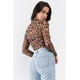 thumbnail image 2 of Body de Manga Larga con Cuello Alto y Malla Transparente con Estampado de Jaguar en Color Marrón Topo, 2 of 3
