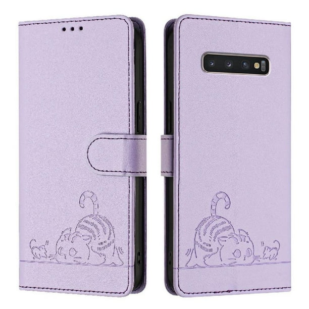 Funda tipo cartera FOXDOCK para Samsung Galaxy S10 Plus con soporte, ranuras, RFID, diseño de gato