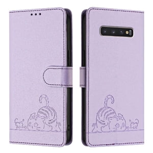 Funda Tipo Cartera Foxdock Para Samsung Galaxy S10 Plus Con Soporte, Ranuras, Rfid, Diseño De Gato