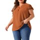 thumbnail image 4 of Agnes Orinda Blusas de Talla Grande para Mujer de Escuela o Universidad con Lunares Suizos, Cuello Entallado, Mangas con Volantes, Básicas y Lindas 3X Caramelo, 4 of 6