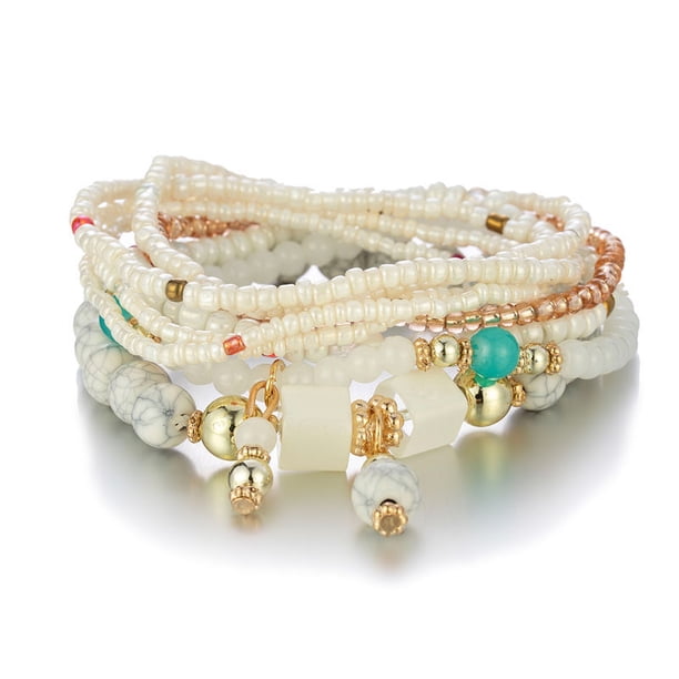 8pcs Bohemian Beaded Turquoise Charm Bracelet - Handmade with Love!