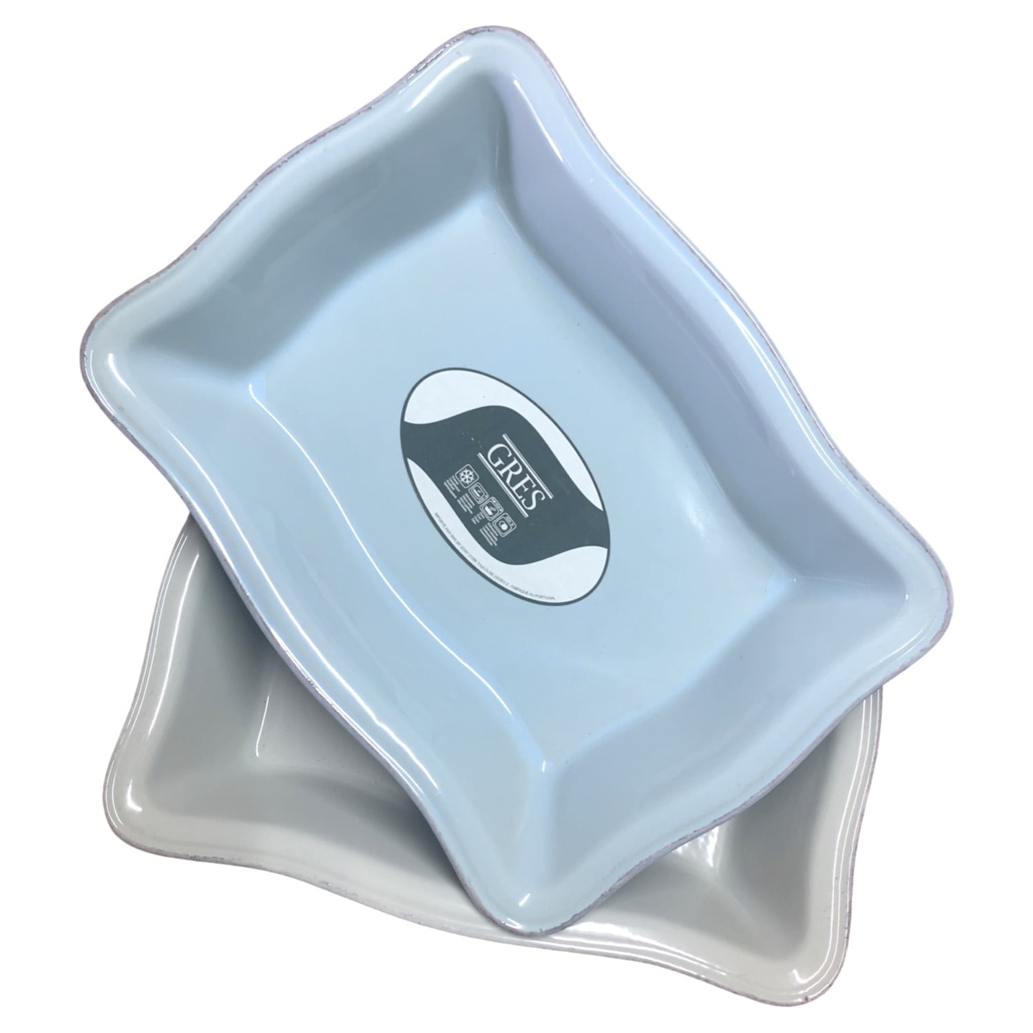 Genérico - Set 2 Fuente De Cerámica Tipo Gres, Rect. -30 Cm. 1- Celeste Y 1 Gris.