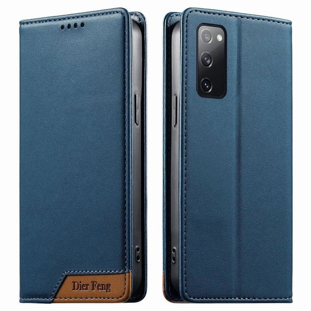 Funda Tipo Cartera de Cuero Sintético para Samsung Galaxy S20 FE Bloqueo RFID, con Ranuras para Tarjetas y Bolsillo para Efectivo, Cierre Magnético Fuerte Azul