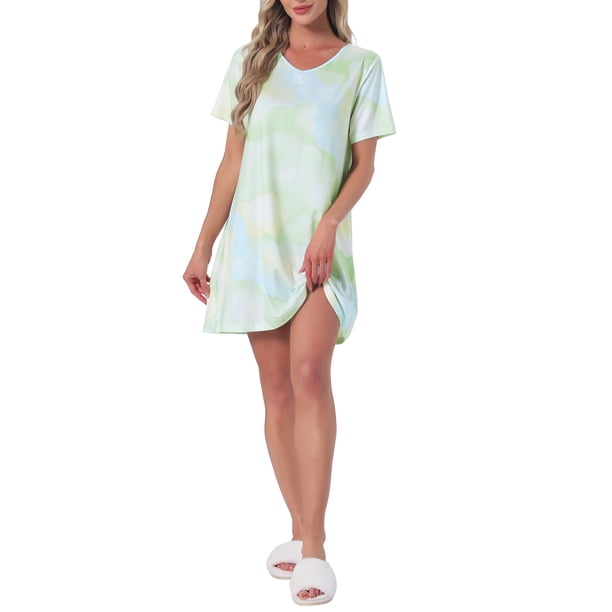 INSPIRE CHIC Camisón de Mujer de Manga Corta con Estampado Ropa de Dormir Camisetas de Noche Lindas 2XL Verde Claro