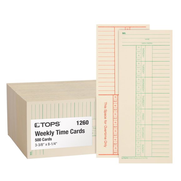 Tarjetas de Tiempo Tops 1260 Semanales de 2 Caras Manila 8x9 cm 500 unidades