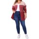 thumbnail image 2 of Agnes Orinda Cárdigan Abierto de Talla Grande para Mujer con Bloque de Color a Rayas, Abertura Lateral, Manga Larga, Suéter de Punto, Abrigo Casual 3X Rojo Rosa, 2 of 5