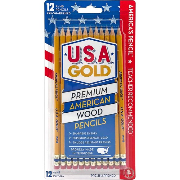 Write Dudes USA Gold Premium Cedar No. 2 Pre-Sharpened Pencils, 12 unidades
