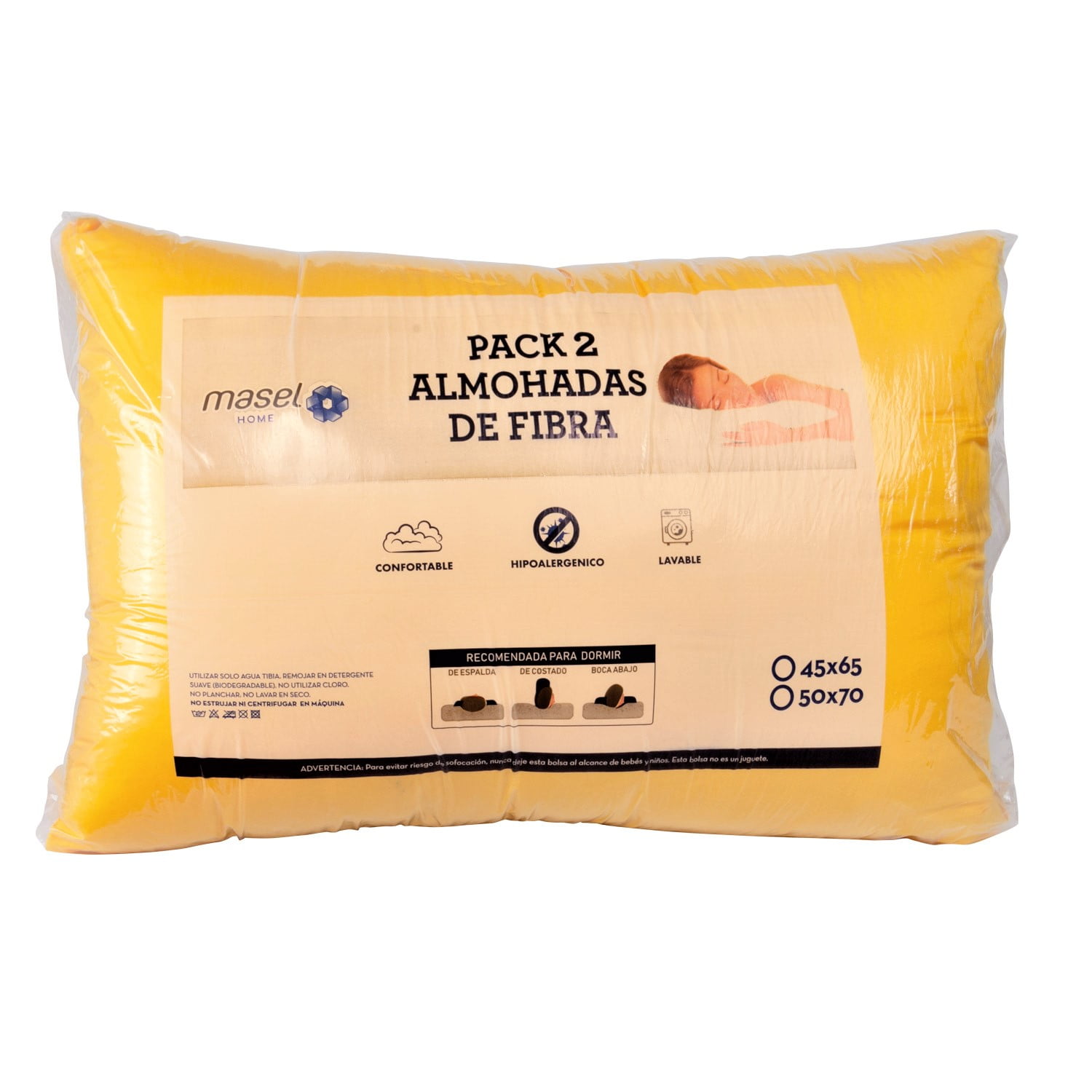 Masel - Set 2 Almohadas Premium Eco Colores 50x70 Amarillo