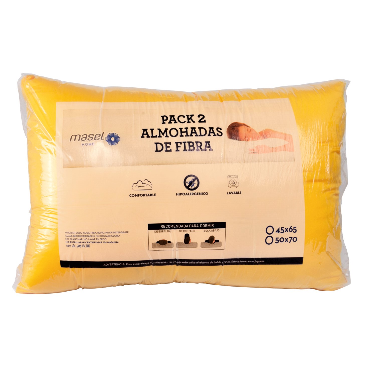 Masel - Set 2 Almohadas Premium Eco Colores 50X70 Amarillo