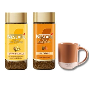 Nescafé - Pack Nescafe Fina Selección Vainilla 95G + Nescafe Fina Selección Caramelo 95G + Mug