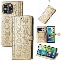Funda Cartera Foxdock Para Iphone 14 Pro , Flip Pu Con Relieve De Gatos Y Perros, Tarjetero Y Soporte