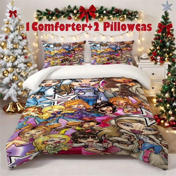 3pcss Bratz Style Printed 3pcs Bedding Set Soft Duvet Cover with 2 Pillowcases All Season Comfort
