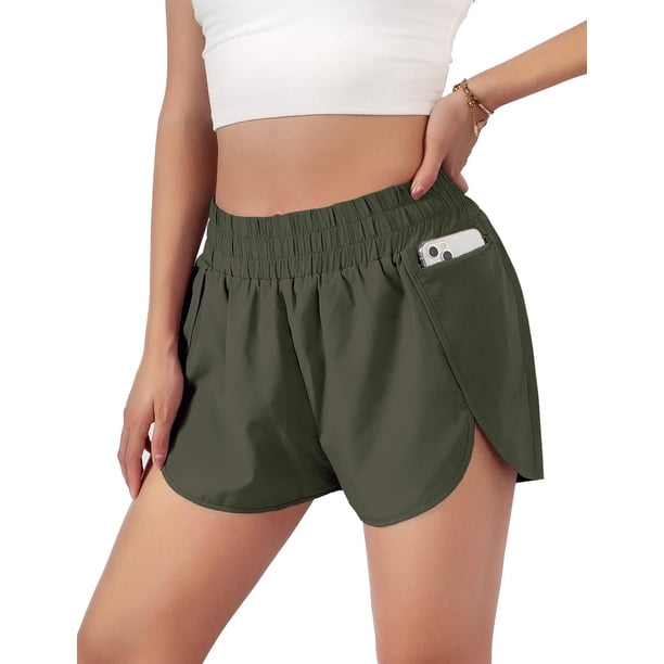 Pantalones cortos deportivos de secado rápido para mujer, con cintura elástica y bolsillos. Pantalones cortos deportivos de secado rápido para correr y entrenar, de doble capa, con bolsillo. Pantalone