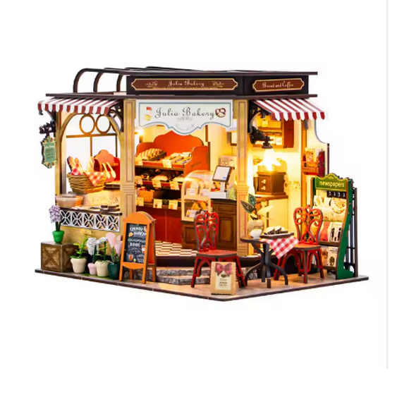 Casita Miniatura "Julia Bakery" – Kit DIY de Panadería Vintage con Luces LED M2422