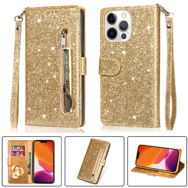 Funda para FOXDOCK Elegante funda iPhone 13 Pro Max Glitter con cremallera-Ideal para el uso diario