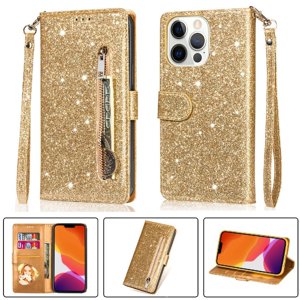 Funda Para Foxdock Elegante Funda Iphone 13 Pro Max Glitter Con Cremallera-Ideal Para El Uso Diario