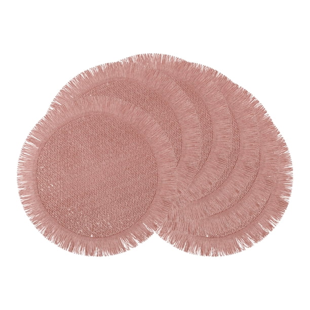Juego de Manteles Individuales Rústicos de 6 Tejidos para Decoración de Mesa de Comedor, Mantel Redondo para Mesa de Cocina, Limpieza con Paño, Rosa 15 pulgadas