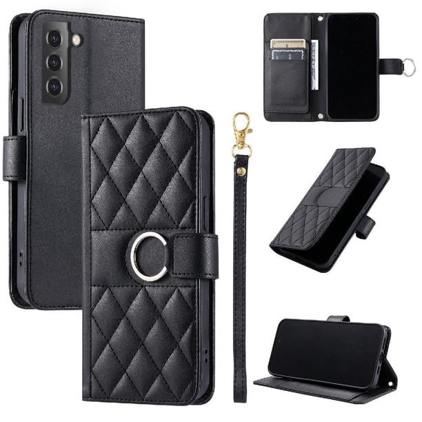 Funda Acolchada con Anilla y Correa para Samsung Galaxy S22 Slots para Tarjetas Negro