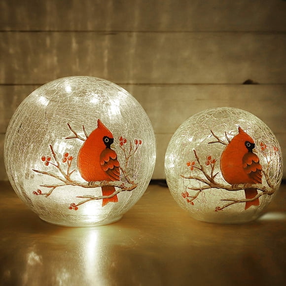 Lámpara ideal para Navidad, cristal craquelado, cardenal, funciona con pilas