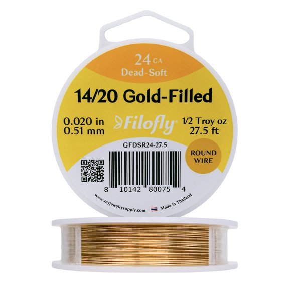 Alambre Filofly calibre 24, 27,5 pies, oro 14/20 relleno, redondo