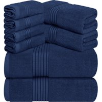 Juego De Toallas Utopia Towels, 8 Piezas, 100% Algodón Hilado En Anillos, Azul Marino