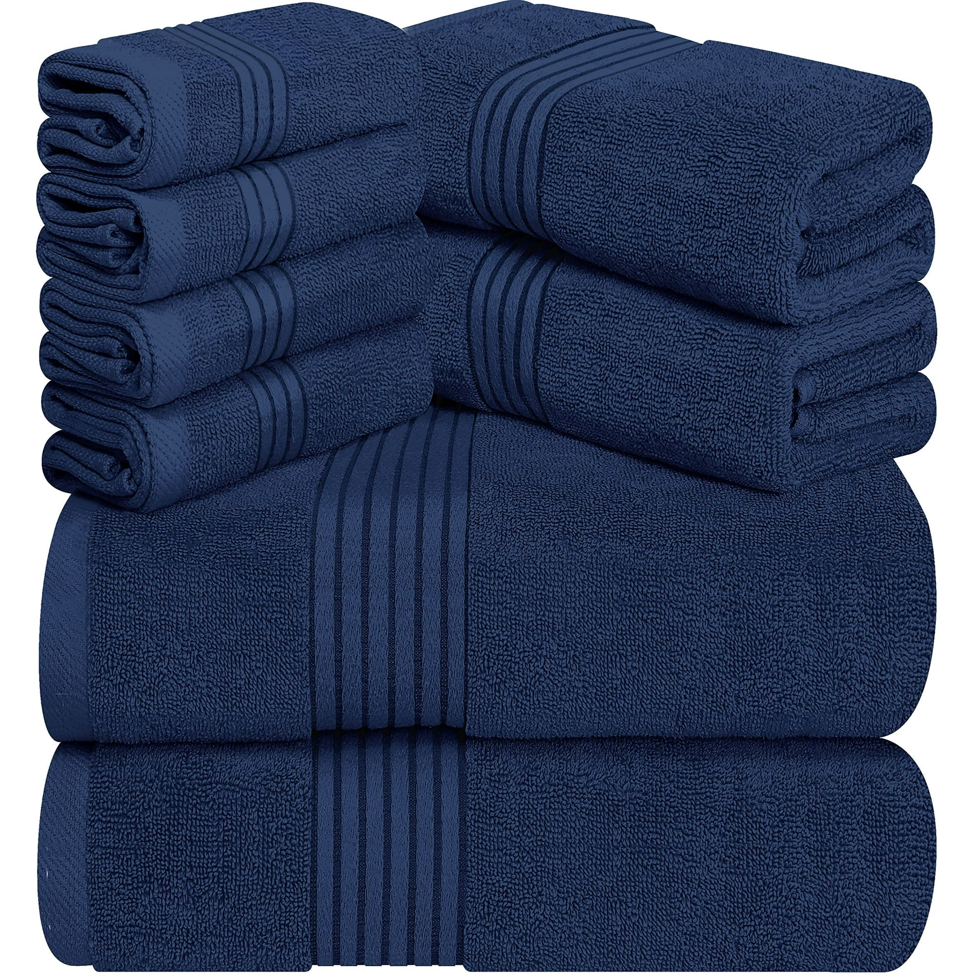 Juego De Toallas Utopia Towels, 8 Piezas, 100% Algodón Hilado En Anillos, Azul Marino
