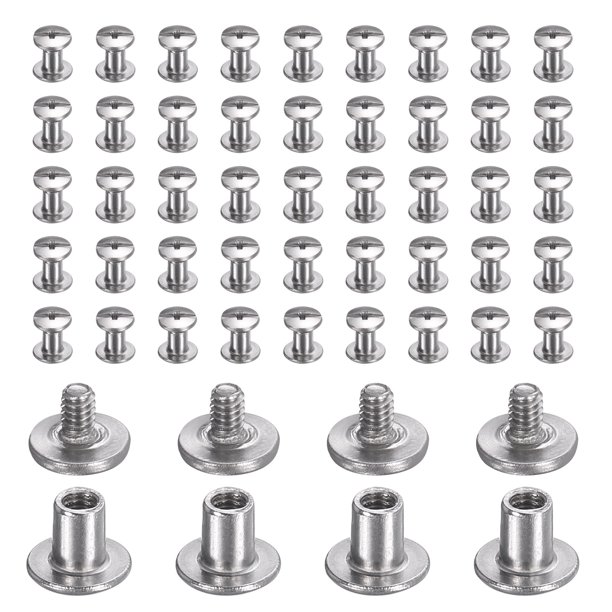 Uxcell 40set Tornillo de Chicago M2x4mm 3mm Longitud Metal Phillips Clavo Remache Perno Remaches Poste de Unión Tornillo para Manualidades de Cuero Cinturón Bolsa Encuadernación, Plata