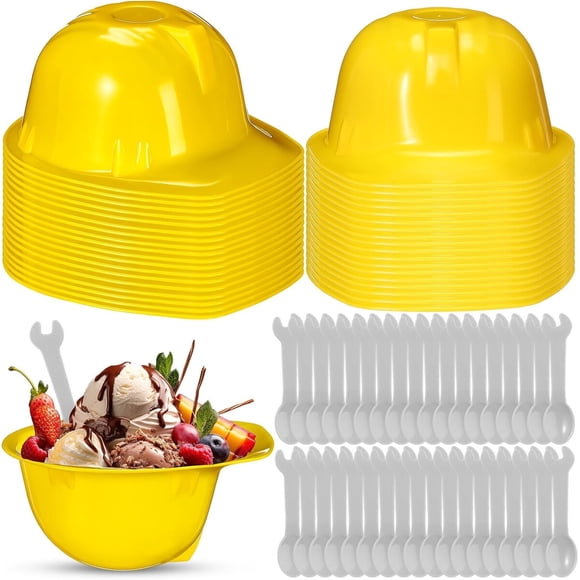 Set de 36 bowls para helado Uiifan, casco de construcción amarillo, 8 oz