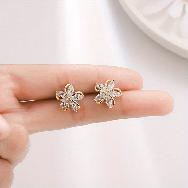 Gorgeous Flower Design Earrings with Shiny Zircon Decor & 14K Gold Plating - Perfect Gift for the Special Lady in Your Life!