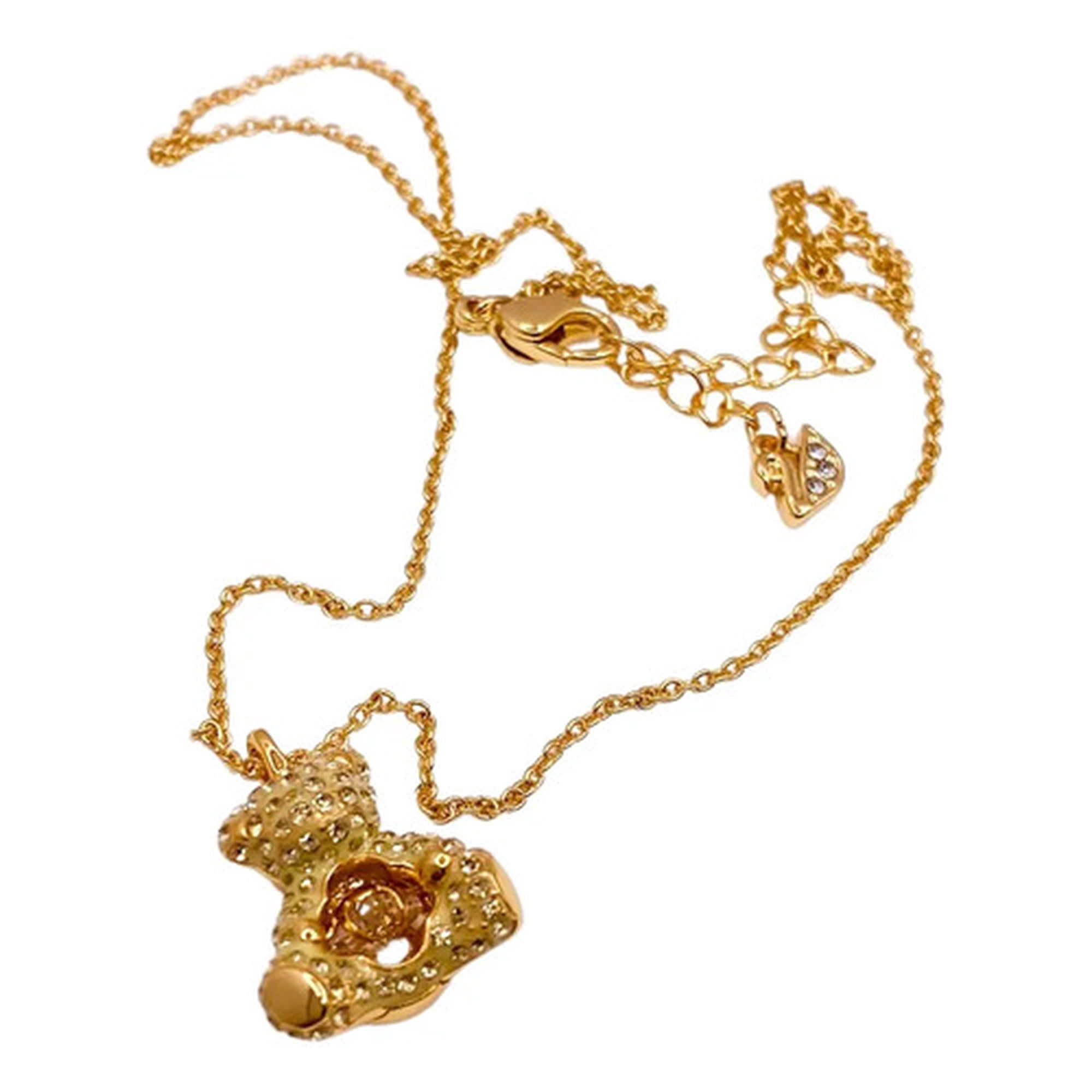 Marca - Collar Y Colgante Osito, Plata 925, Oro 18k, Circonitas Dorado
