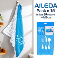 Aileda Paños De Limpieza De Cocina, Paquete De 2 Unidades (Blanco/Azul)40X48Cm （En Total 30 Unidades）
