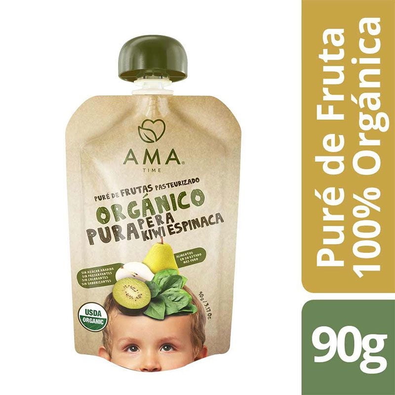 Puré De Fruta Pera Kiwi Espinaca 90 g Ama
