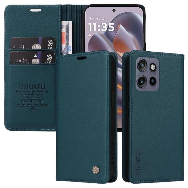 Funda Billetera de Cuero para Motorola Edge 50 Neo con Tarjetero y Soporte - Tapa Magnética Azul