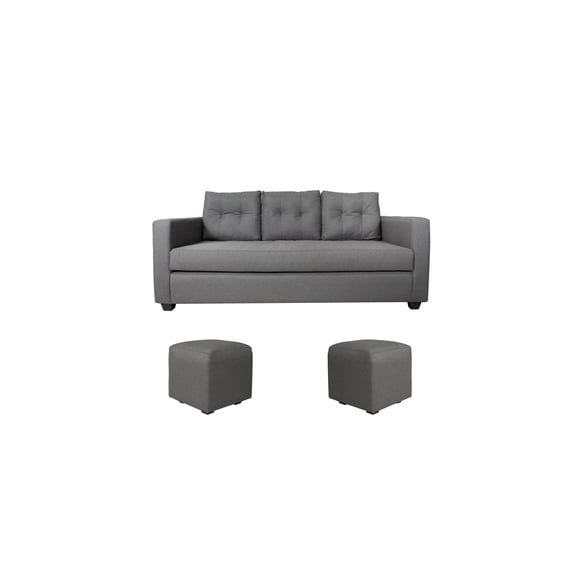 Sofa 2 Pouf Polaris Tela Gris