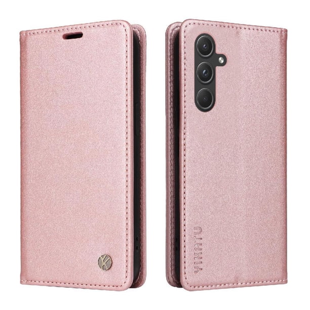Funda Billetera de Cuero para Samsung Galaxy A55 5G con Tarjetero y Soporte - Tapa Magnética Rosa