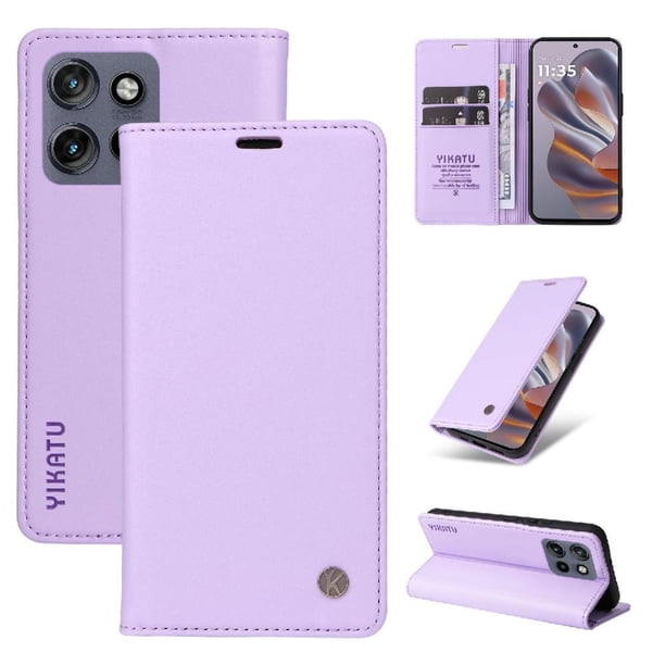 Funda Billetera de Cuero para Motorola Edge 50 Neo con Tarjetero y Soporte - Tapa Magnética Morado