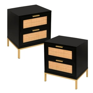 Pandalino - Pack 2 Veladores Matilde Negro | Diseño Minimalista | 2 Cajones Negro