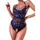 thumbnail image 3 of Wave Trim Strappy Lace Teddy, Sexy Bow Mesh Hollow Cami Bodysuit, Women's Sexy Lingerie & Underwear, 3 of 3